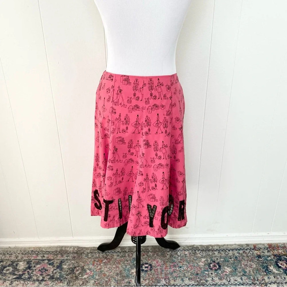 Vintage Pink Black Novelty Print Skirt Shop Till You Drop Sheer Spellout Size S - Picture 11 of 16